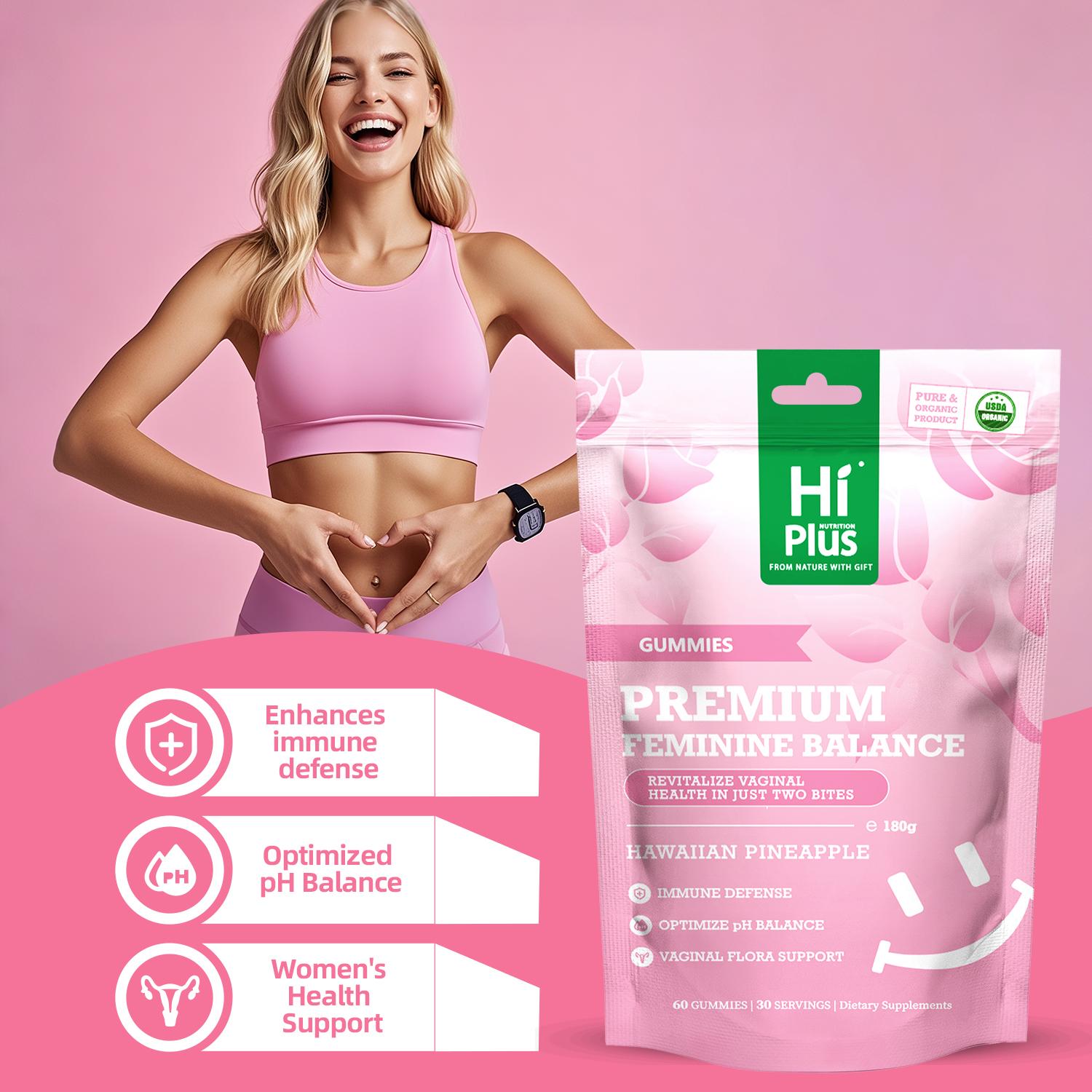 Hi Plus Nutrition Premium Feminine Balance Gummies Hawaiian Pineapple - Immune Support, Vegan, Gluten -Free, Boost Women's Health
