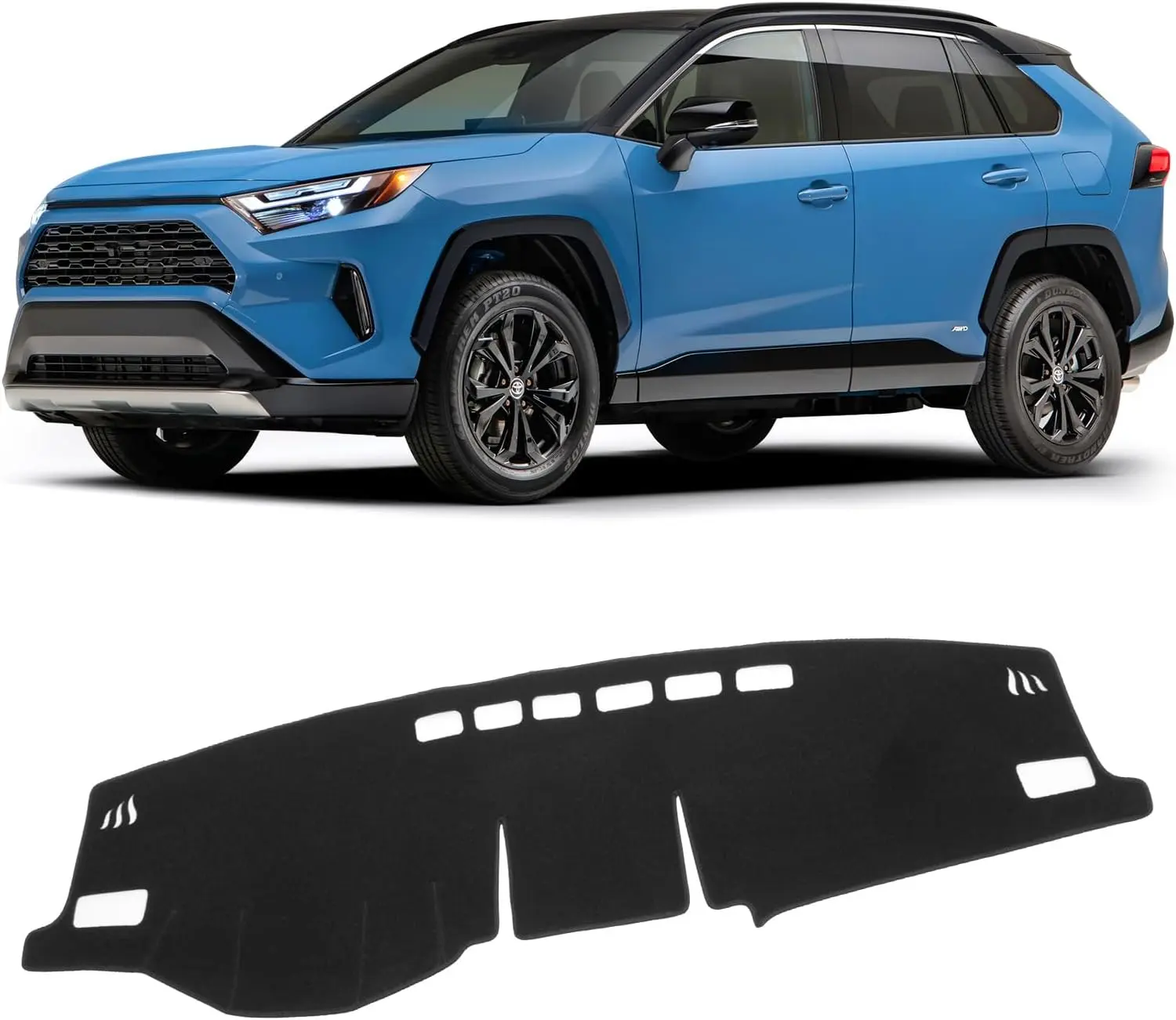 KUST Black Exact Cut Recycled Poly Dash Cover Mat for Toyota RAV4 2019-2025 Left Drive, Anti-Slip Pad for Car Dashboard with Double Sided Tape, Foldable SUV Accessory, Custom Fit Sun Shade to Reduce Windshield Glare