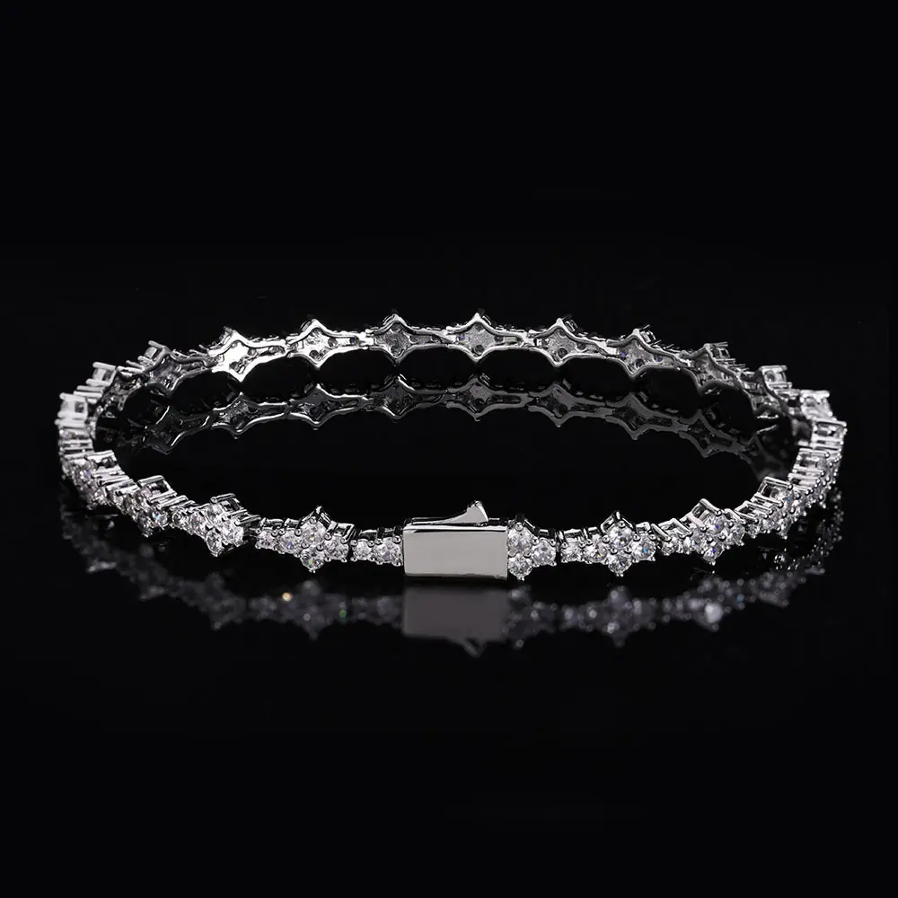 6.5mm Tennis Bracelet for Men Women, Iced Out 14K Gold Plated with 5A Cubic Zirconia – Classic Hip Hop Jewelry, Four Leaf Clover Design, Perfect Gift for Birthday Anniversary Christmas