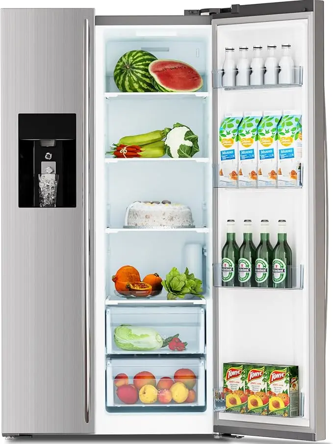 Antarctic Star 20 Cu Ft French Door Refrigerator - Stainless Steel, Side Freezer, Water/Ice Dispenser, Built-In Ice Maker, Adjustable Thermostat, 30.79" Deep, Fresh Airflow, LED Temp Display