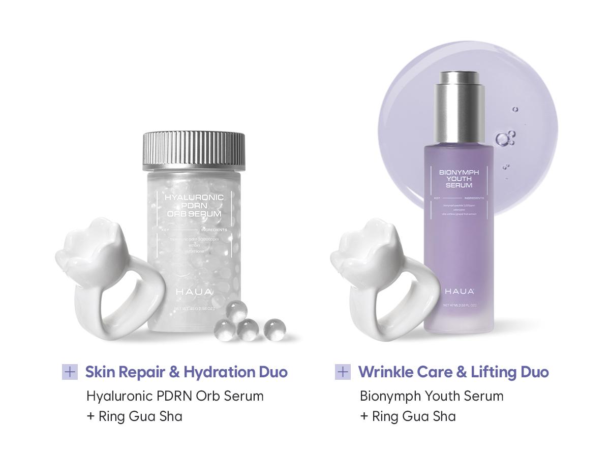 [HAUA Official Store] HAUA Korean Celebrity Glow Secret Bundle - Bionymph Youth Serum, Ring Gua Sha, Hyaluronic PDRN Orb Serum, , Travel Pill Case