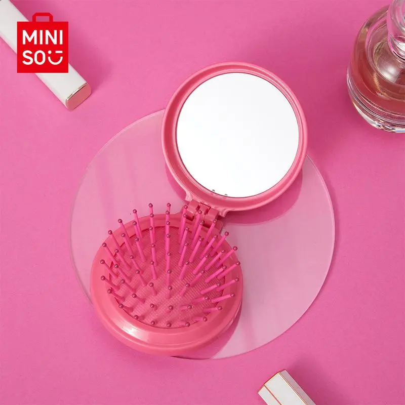 Barbie Series Mini Hairbrush definition brush with Mirror Portable Folding Pink Comb for Effortless Detangling, Smooth Hair, Compact & Lightweight, Perfect for Travel & Daily Use Gentle Haircare Durable Silky Heatless Rose Red