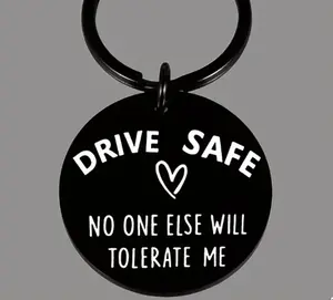 Drive Safe Keychain Black Stainless Steel Pendant for Boyfriend Girlfriend Anniversary Gift Valentine's Day Outdoor Accessories Spanish Personalized Wireless Key Finder Walletchain