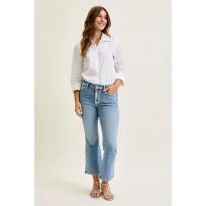 Judy Blue Mid Rise Foiled Seams Kick Flare Denim Jeans 881109
