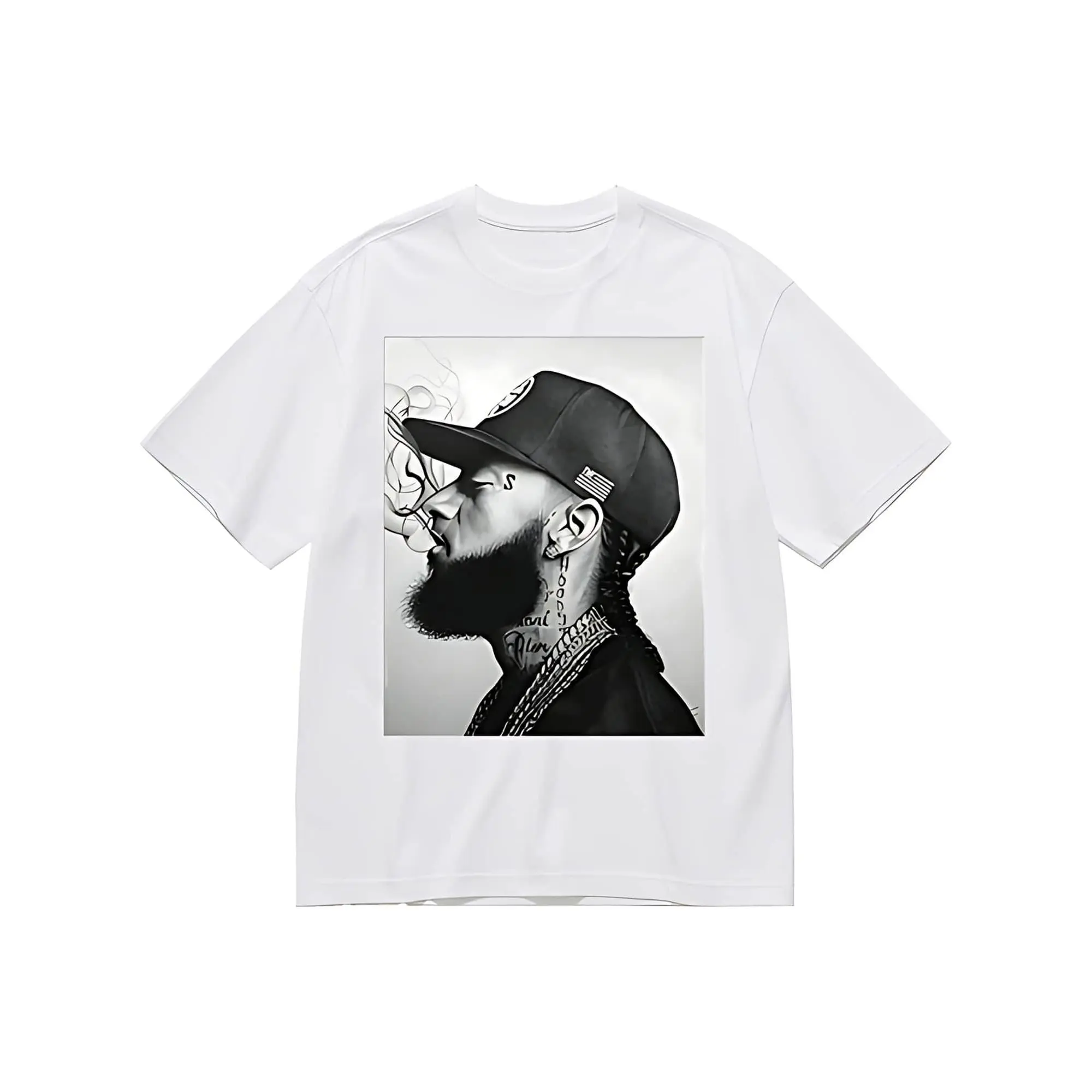 Men's Black 100% Cotton Classic Fit Crew Neck Graphic T-Shirt - Short Sleeve Ribbed Knit Top, Humorous Nipsey Print, Micro-Elastic Seamless Soft Smooth Fabric, All Seasons Casual Tee, Machine/Cold Wash, Christmas Menswear