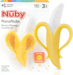 Nuby Nananubs Banana Massaging Teether – Baby Teething Toys 3 Months and Up  Silicone Teether for Sore Gums  Infant Toy  Baby Essentials, Brush  Travel Accessory  Gift for Babies