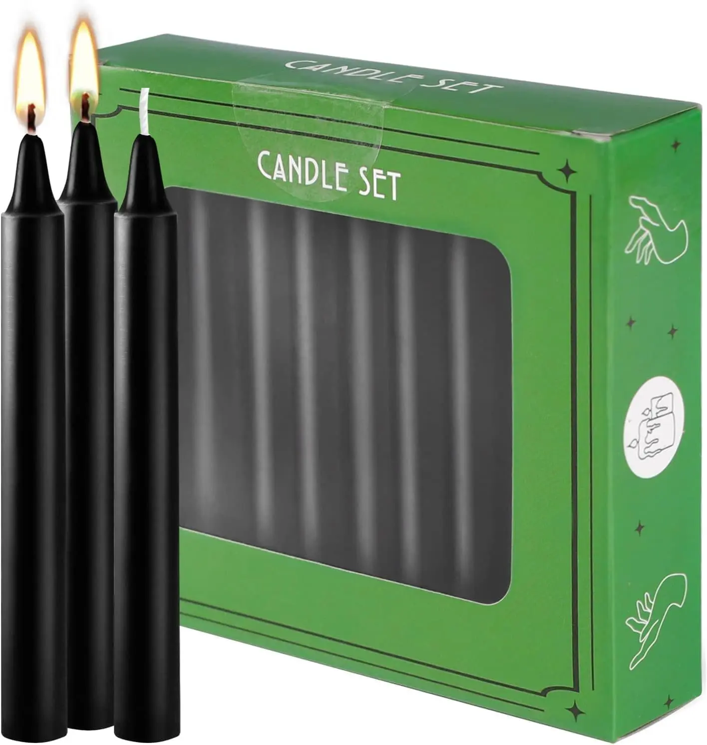 20-Pack Black Paraffin Wax Premium Mini Taper Spell & Chime Candles - 4in Unscented for Rituals, Altar Use - Home Decor, Home Supplies