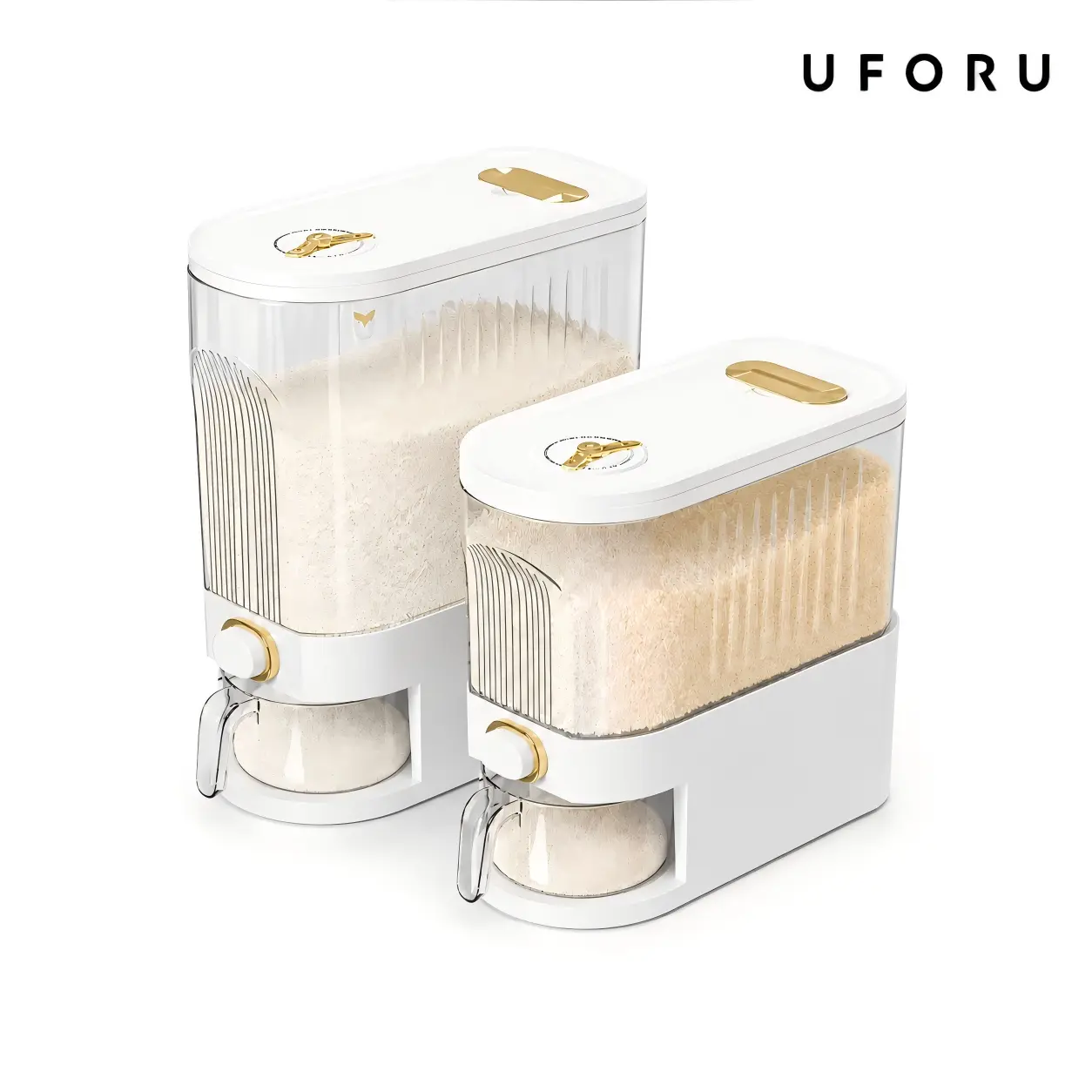 UFORU Rice Dispenser with Measuring Cup, Time Scale,Dustproof,Stackable,Durable Plastic,Multi Compartment Food Storage Container, High Capacity Grain Storage Container for Soybeans, Corn & Cereals, Cat Food, Dog Food,for Kitchen Organization