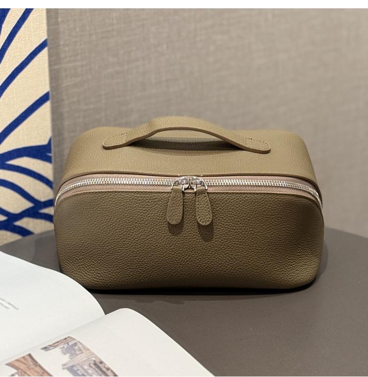 Minimalist High-End Feel First Layer Cowhide Texture Makeup Bag Genuine Leather Travel Portable Toiletry Bag Large Capacity Storage Bag