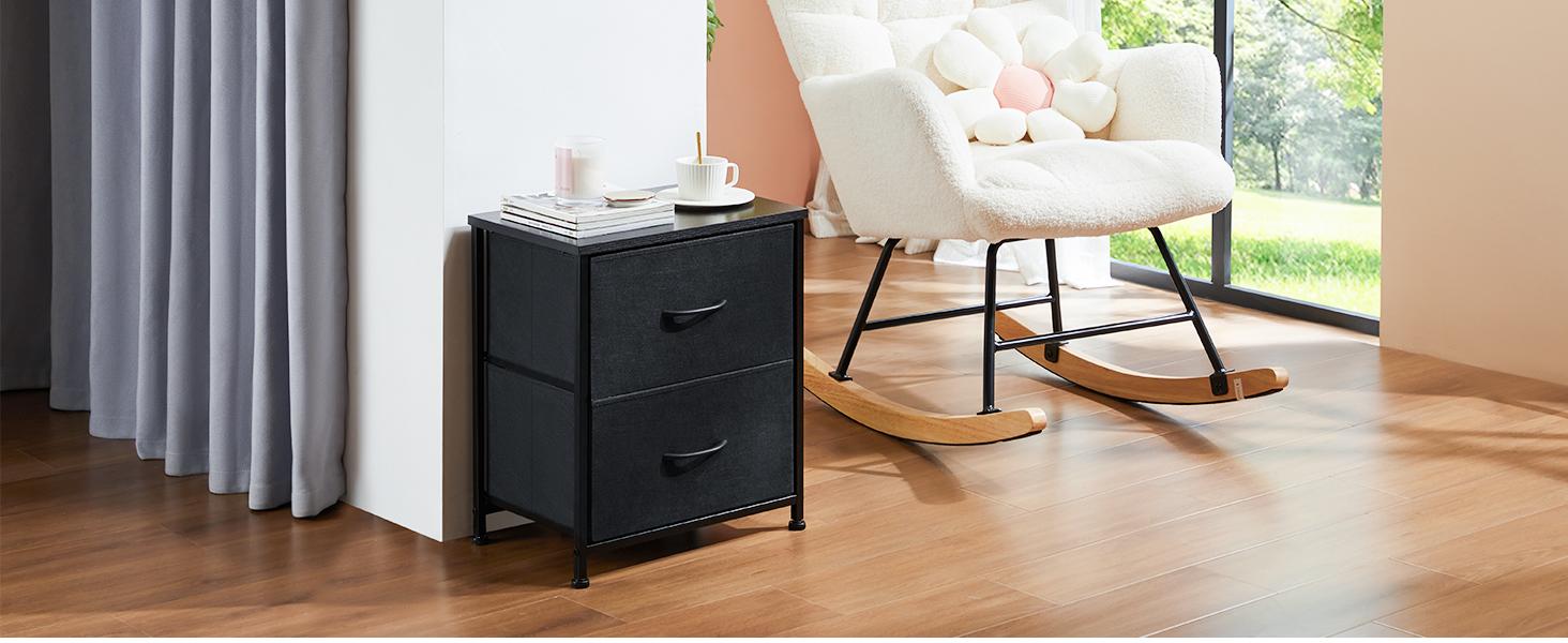 Nightstand with 2 Fabric Dresser, Side Table, End Table, Bedside Table, Night Stands, Small Nightstand,Bedroom Furniture