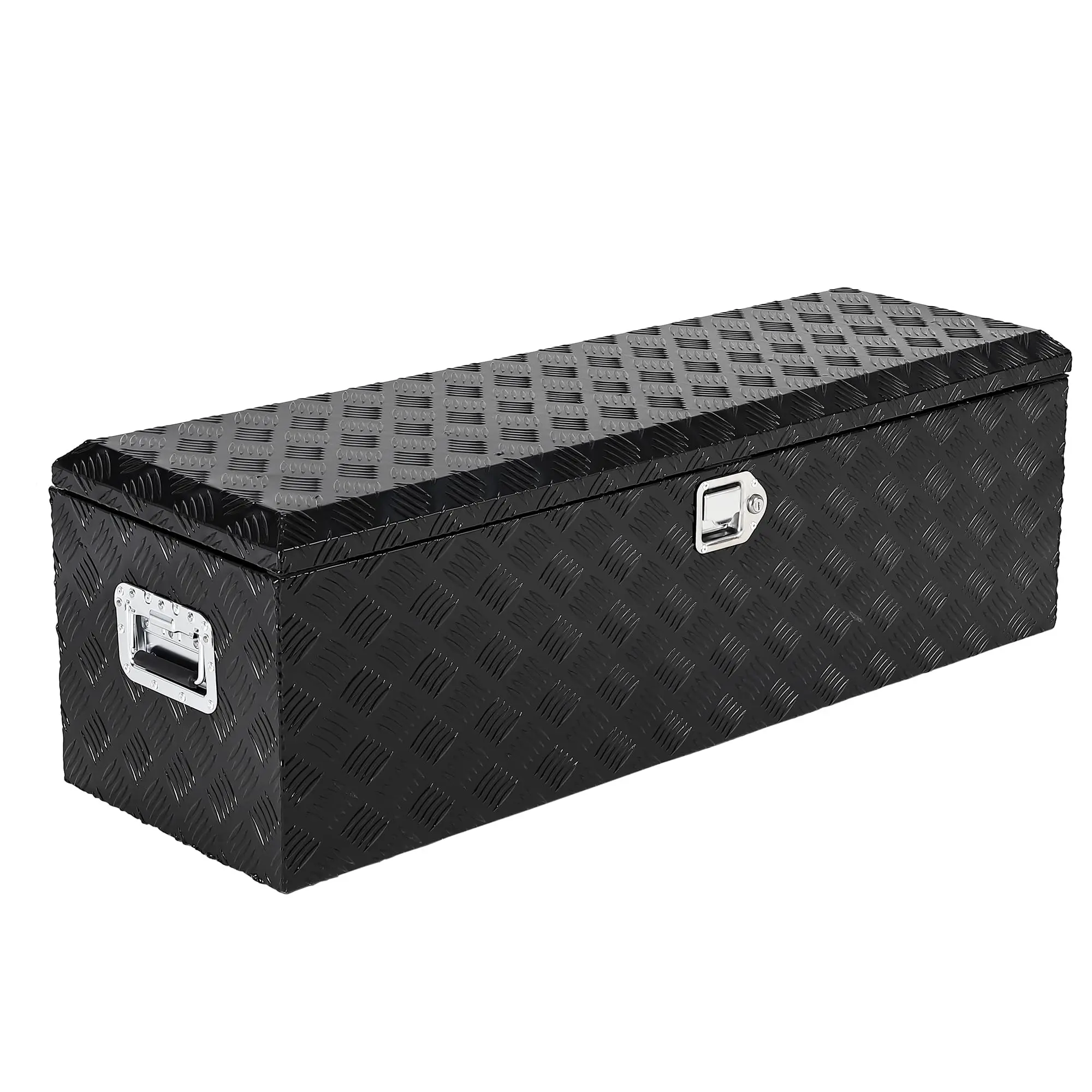 Garvee 48 Inch Heavy Duty Aluminum Stripes Plated Tool Box Pick Up Truck Bed RV Trailer Toolbox Waterproof Storage Organizer with Side Handle, Lock and Keys