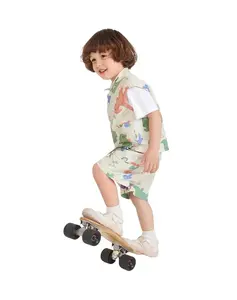 【CICIIBEAR】Boys' short-sleeved set, children's summer soft and breathable casual shirt for baby boys. comfortable dinosaur print Boys Mystery Outfit Set perfect birthday gift polyester fabric hoodie set Plush Spring de 2 two Halloween Bone