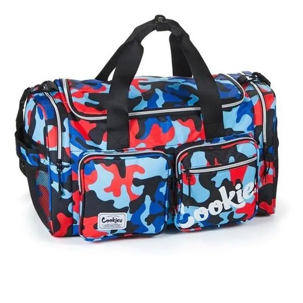 Cookies Heritage Smell-Proof Duffel Bag, Camo Print Travel Bag with Blue Camo Pattern for Luggage & Travel Use, Duffel Bags, Camo Print Travel Bags