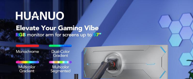 Adjustable RGB/Non RGB Heavy Duty Monitor Arm for Ultrawide Screens up to 57"/49'', Holds 44 lbs, Tall Ultrawide Monitor Stand with 29.1" Max Height, Fully Adjustable Single Computer Desk Mount, Max VESA 100x100mm
