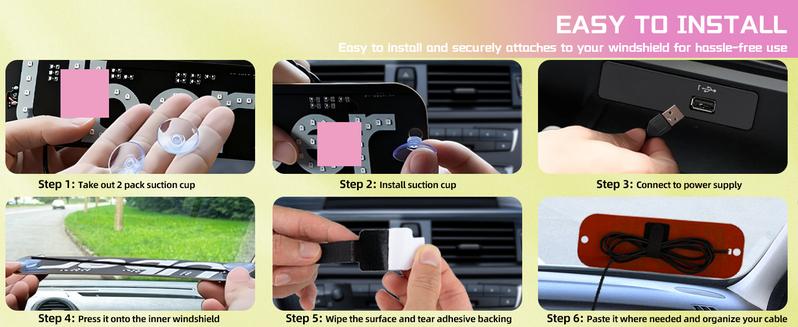 Taxi LED Light Sign for Car Uber/Lyft with Suction Cups USB Plug for Cars Trucks SUVs Compatible LED Decal for Windshield Visibility