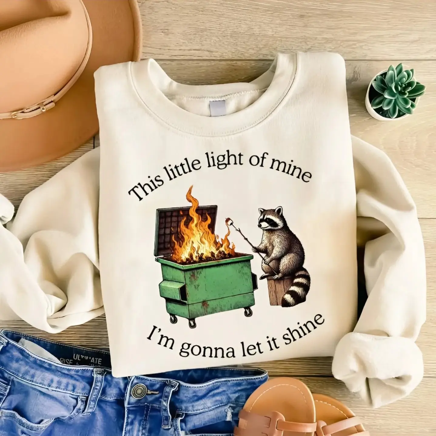 Funny Parody Sweatshirt: Dumpster Fire Raccoon Sweater, Mental Health Sweatshirt, This Little Light of Mine Sweatshirt, Trendy Sweater