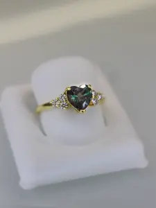 Moissanite Gemstone Ring | Lab Alexandrite & Emerald | 925 Silver 14K Gold Plated Jewelry
