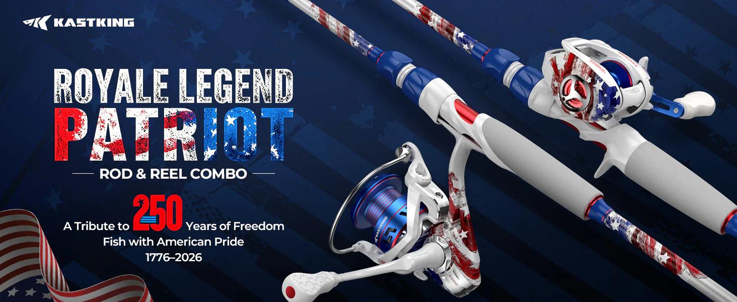 KastKing Patriot Fishing Combo - Special Edition Red White Blue Baitcaster Rod and Reel Combo | 9+1 Bearings Smooth Waterdrop Reel with Dual-Tip Rod KastKing Patriot Fishing Combo - Special Edition Red White Blue Baitcaster Rod and Reel Combo | 9+1 Bearings Smooth Waterdrop Reel with Dual-Tip Rod