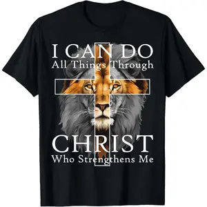 Christian T-shirt I Can Do All Things Through Christ Christian Lion Faith T-Shirt tokwear Tee