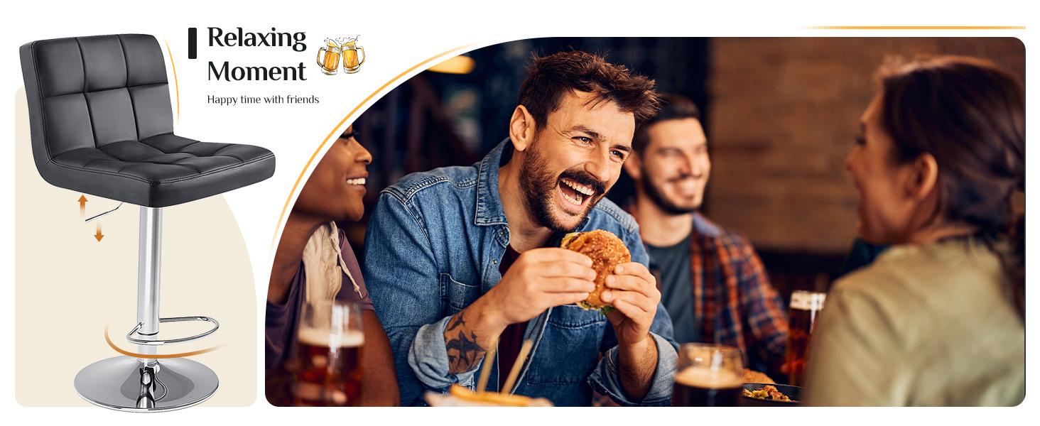 Adjustable Swivel Barstools , PU Leather, Hydraulic Kitchen Counter Height Bar Stools, Thickened Seat Cushion Square Island with Back