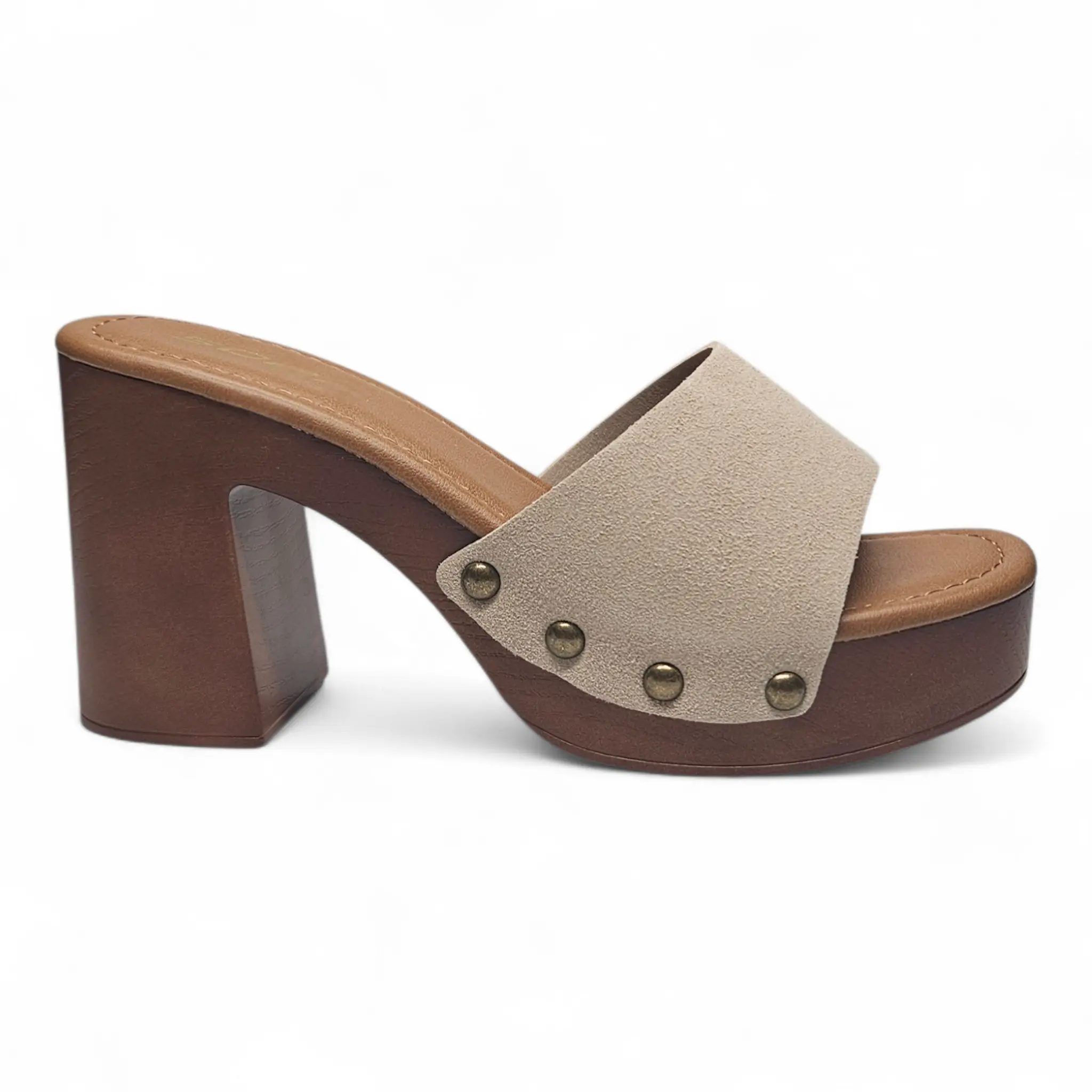 Boho Lightweight Studded Wooden Heel Mule