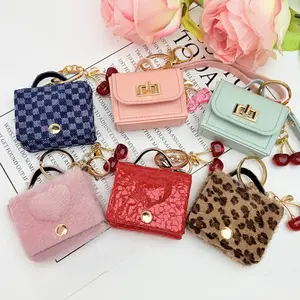 Retro Denim Style Cherry Decor Stripe Leather Pendant, Personalized Bag Charm Trendy Pendant, Unique Keychain Bag Pendant