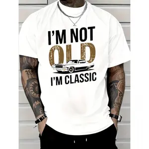 Cotton Men'S "I'M Not Old, I Am Classic" Pattern T-Shirt-Soft Cotton, Casual Crew Neck, Short Sleeve, Vintage Car Print-Suitable For Casual Wear Golf Gift T-Shirt For Men And Women