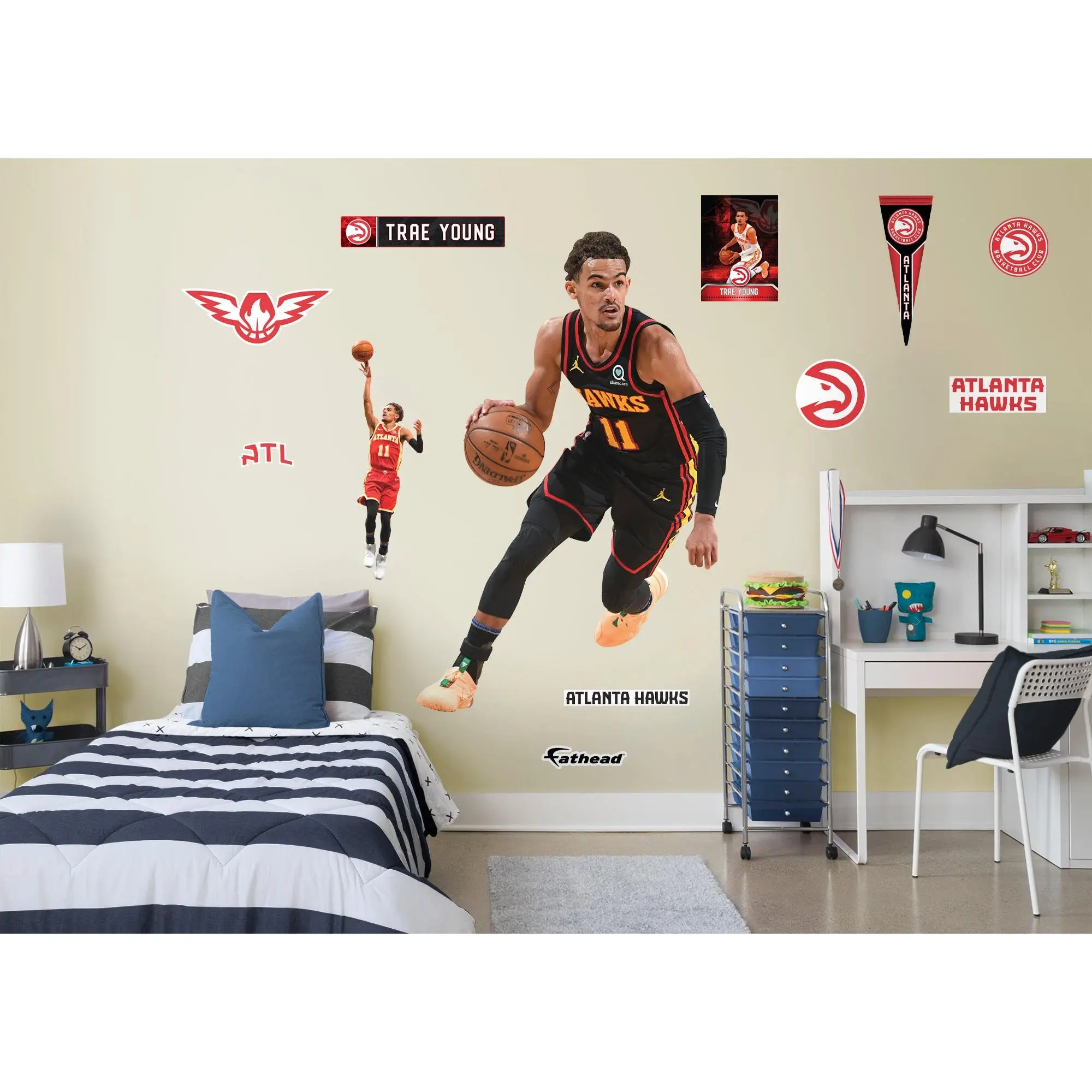 Official NBA Atlanta Hawks Trae Young Hawks Fan Statement Large Size Premium Vinyl Die-Cut Reusable Decal - Fade Resistant, Repositionable, Resealable Athlete Wall Stickers & Murals Home Decor
