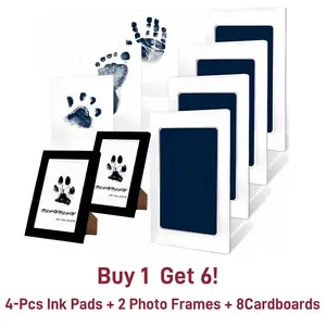 4-Pcs Paw Print Kit + 2 Photo Frames, Mess-Free Paw Print Ink Pad for Dogs & Cats,  Clean Touch Ink Pad, Dog Paw And Nose Print Kit, Keepsake Gift For Pet Dogs And Cats, Memorial Gift For Pets,Pet Paw Print Memory Keepsake imprint card