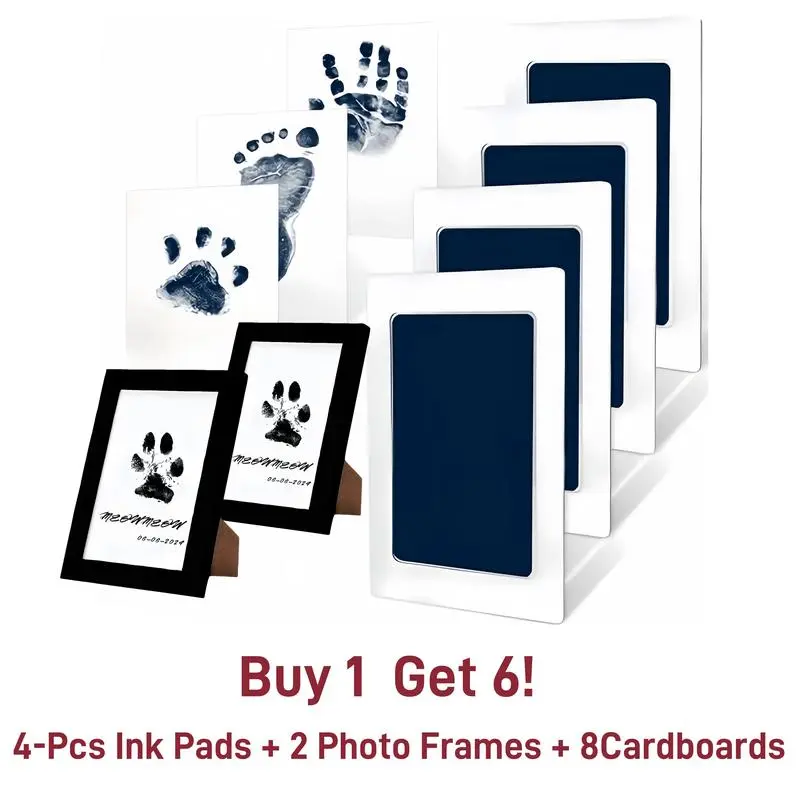 4-Pcs Paw Print Kit + 2 Photo Frames, Mess-Free Paw Print Ink Pad for Dogs & Cats,  Clean Touch Ink Pad, Dog Paw And Nose Print Kit, Keepsake Gift For Pet Dogs And Cats, Memorial Gift For Pets,Pet Paw Print Memory Keepsake imprint card