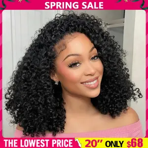 [3 IN 1 HALF WIG] Kinky Curly Glueless 250% Density Half Wig Human Hair Ready Go Glueless Wigs Human Hair Curly 3 In 1 Half Wigs for Women Drawstring Seamless Flip Headband Wig Beginner Friendly SpringStatements