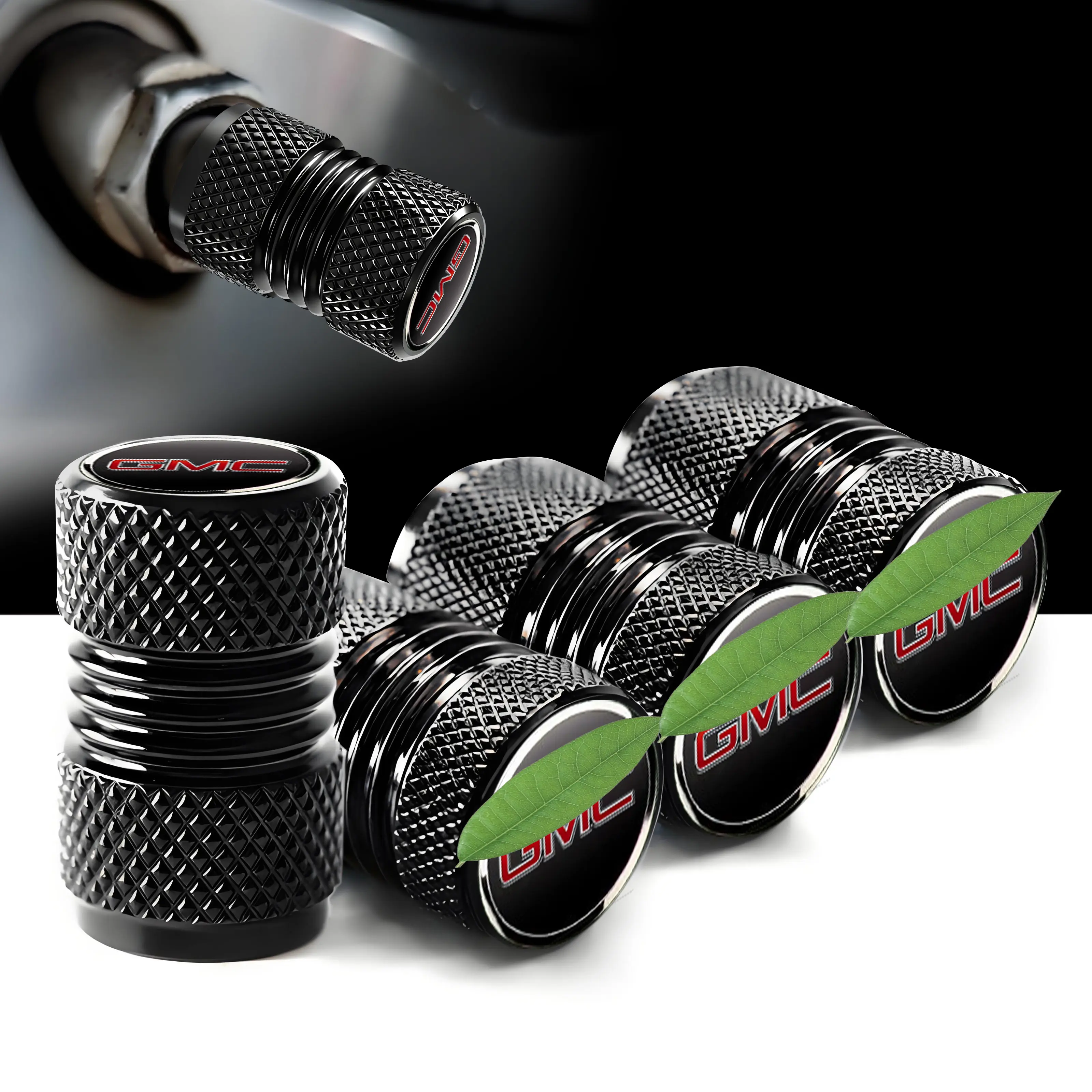 GMC Accessories 4-Piece Aluminum Alloy Tire Valve Caps Set, Aftermarket Alloy Rim Valve Caps, Corrosion-Resistant, Dustproof, Waterproof, Durable for GMC Models, Cars