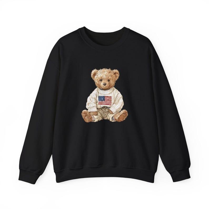 Cozy Teddy Bear Flag Sweatshirt Unisex Fall Holiday Gift Cotton( Casual Long Sleeve Batwing miss a store marine ball attire Distressed Unisex Ice T-Shirt sweatshirt bubble)