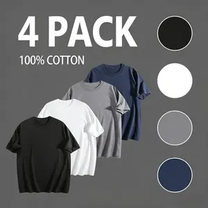 4-Pack 100% Cotton Essential Crew Tees Minimalist Heavyweight Oversized T-Shirts for Casual Wear Vintage Style Round Neck Comfort Fit