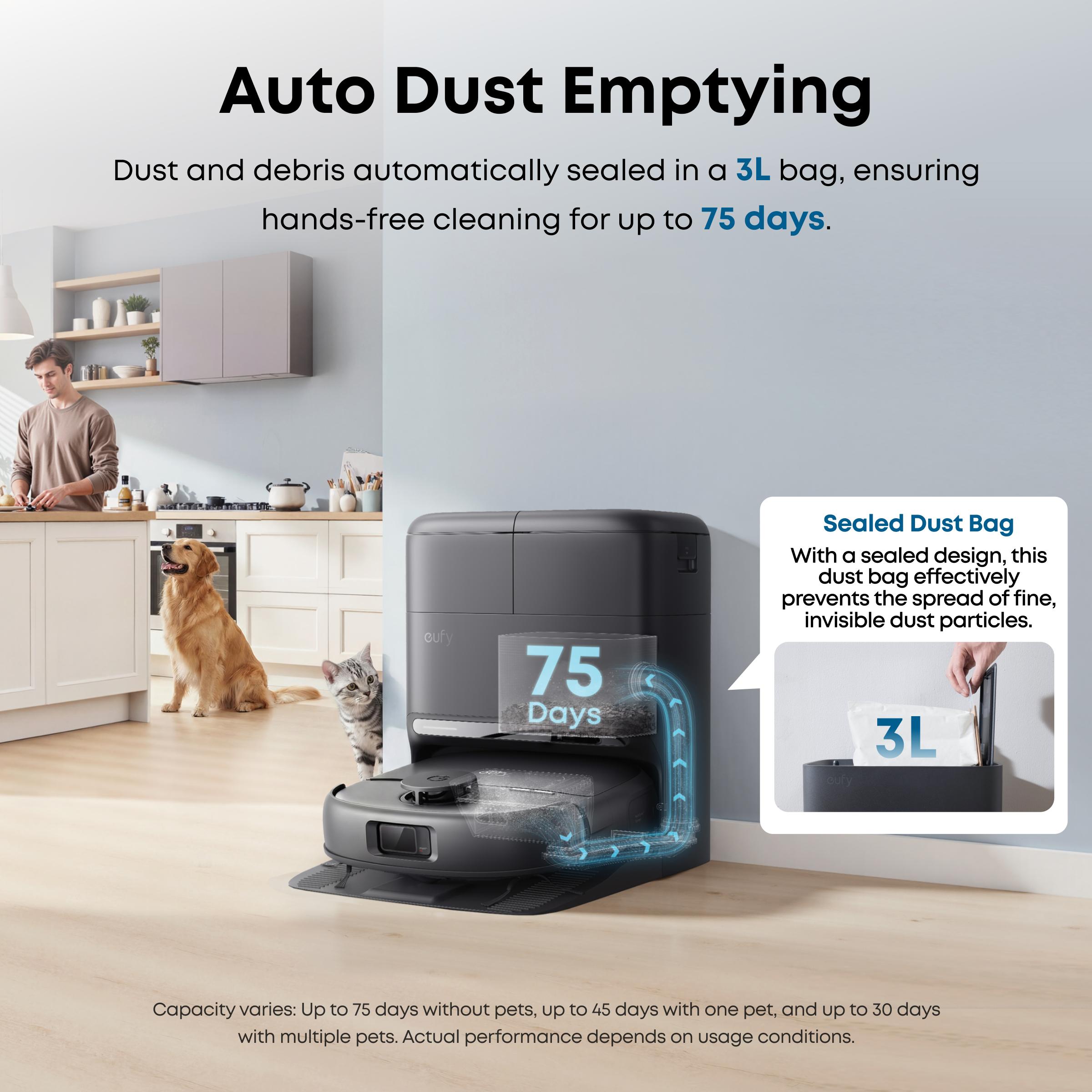 eufy C28 Robot Vacuum and Mop Combo, HydroJet Self-Cleaning Roller Mop, DuoSpiral Detangle Brush, 15,000 Pa Turbo High Suction, 5-in-1 Robot Vacuum and AI Obstacle Avoidance