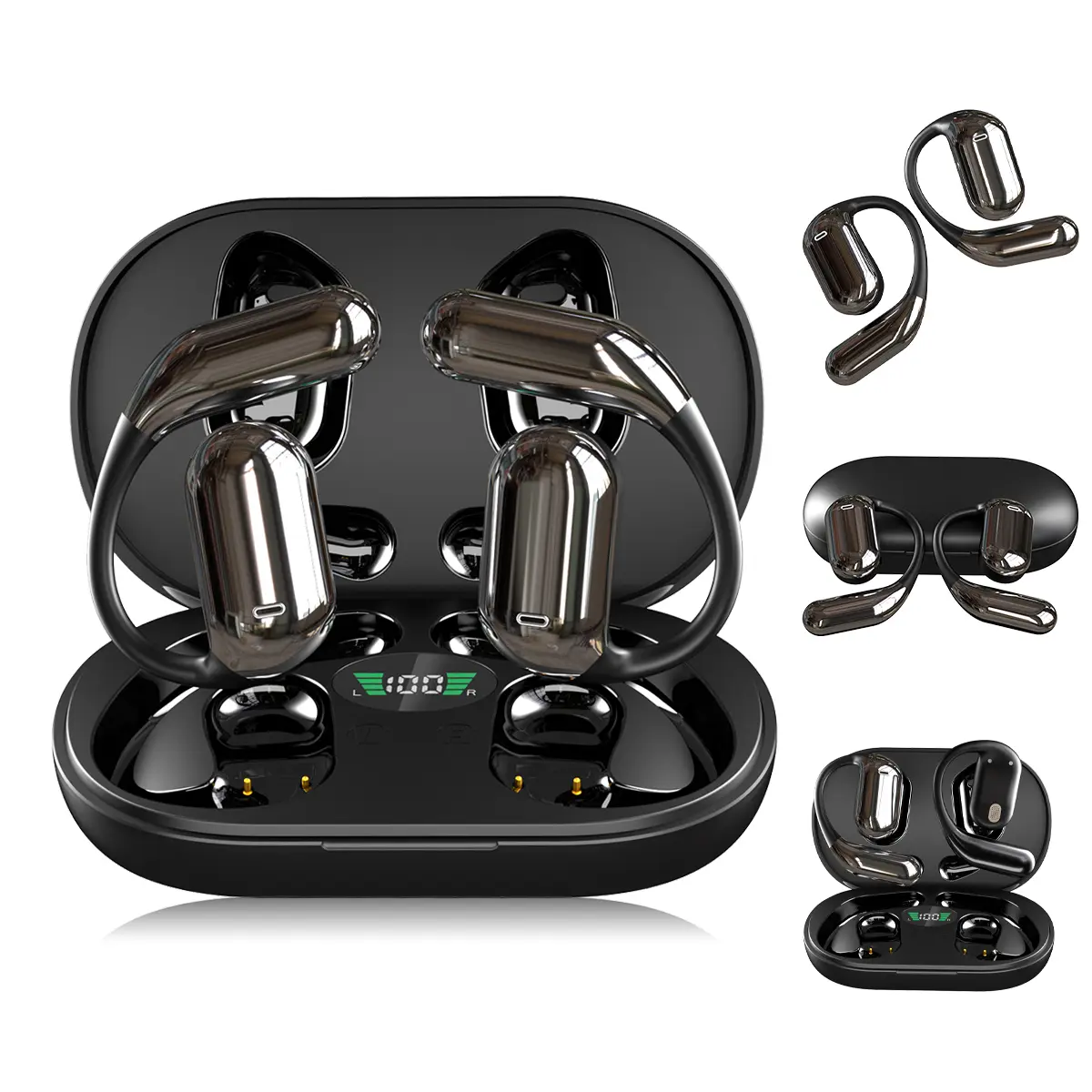 Open Ear Bluetooth 5.4 Earbuds, Digital Charging Bluetooth Wireless Headphones, IPX5 Waterproof, HiFi Stereo Sound, Connection-Stable Compatible Wireless Headphones for Workout, Running, Electronic, Audios, Noise