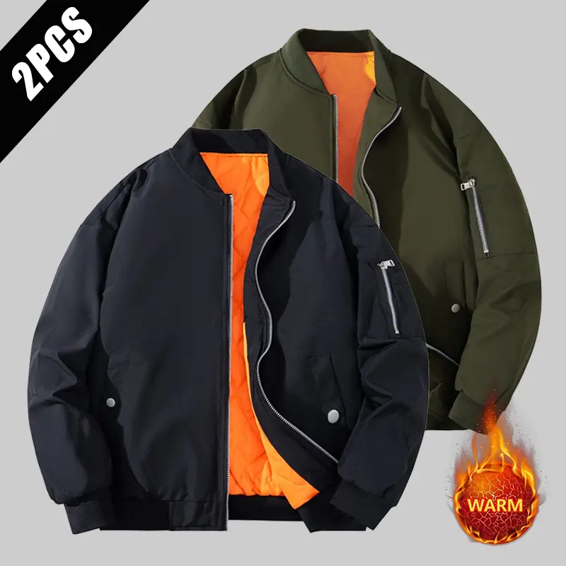 Menswear Loose Men's Winter Windproof Waterproof Plain Coat - Thick Warm Full-Zipper Long-Sleeve Workwear Flight Jacket, Elastic Top with Adjustable Elastic Cuffs for Outdoor Work, Daily Commuting