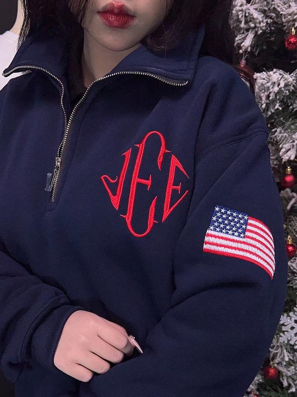 Custom Embroidered Diamond Monogram Quarter Zip Pullover – Classic Personalized Sweater for Men