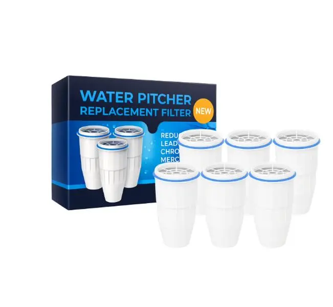 Nispira Water Filter Replacement Compatible with ZeroWater Pitchers and Dispensers ZR-001, ZR-004, ZR-017, ZP010, 5-Stage Filtration System, 6 Pack