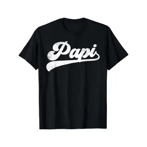 Men's Papi Print T-Shirt - Bold Retro 'Papi' Script & Spanish Lettering, Black with White Logo, Short Sleeve Round Neck Casual & Statement Wear, Machine Washable All-Season Fit Latinx Pride Apparel