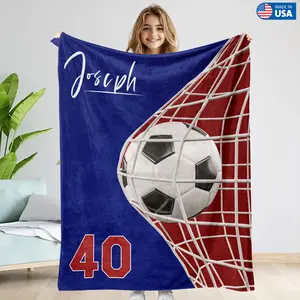 Soccer Ball through Goal Colors Custom Name & Number Blanket Personalized - Multiple Sizes & Styles Gift for Soccer Players - Team Gift - Seniors Gift