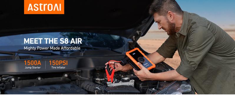 AstroAI S8 Air 7 in 1 10000mAh Battery Capacity Car Battery Jump Starter with 150PSI Air Compressor 12V Battery Charger Compact Design International Warranty - Automotive