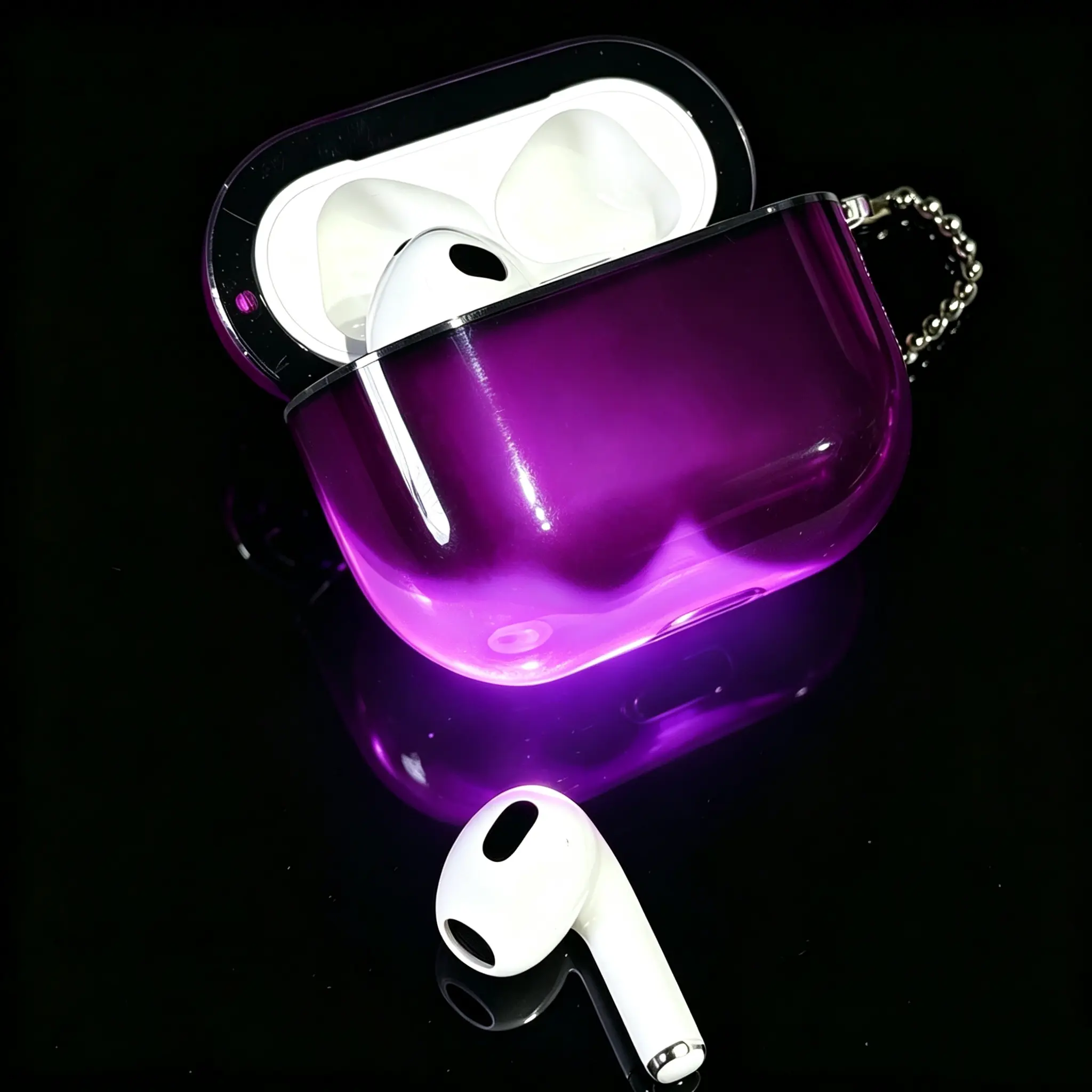 HISTORYOO Luminous Effect (Requires illumination) Quicksand for AirPod Case for AirPods 4 3 2 1 / Pro 3 Pro 2/1 Split design Earbud Earphone Cover Shock Absorbing Enhanced Protective Sparkle Glow-in-The-Dark Liquid Glitter Hard Night Glowing Sand Keychain