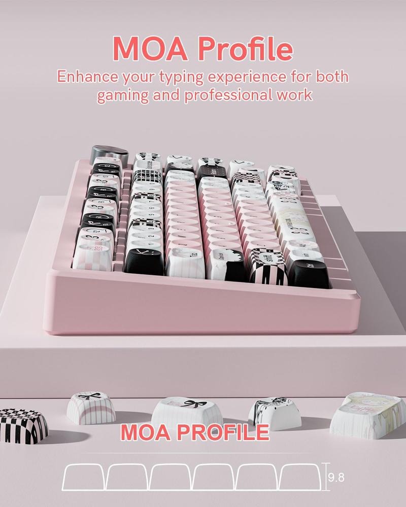 Womier MOA Profile PBT Keycaps,132 Keys Cute Style Keycap Set with Cute Icons, Dye-Sublimation, Black Pink Theme for Most 60% 65% 75% 80% 100% US Layout Cherry MX Switches Mechanical Keyboard
