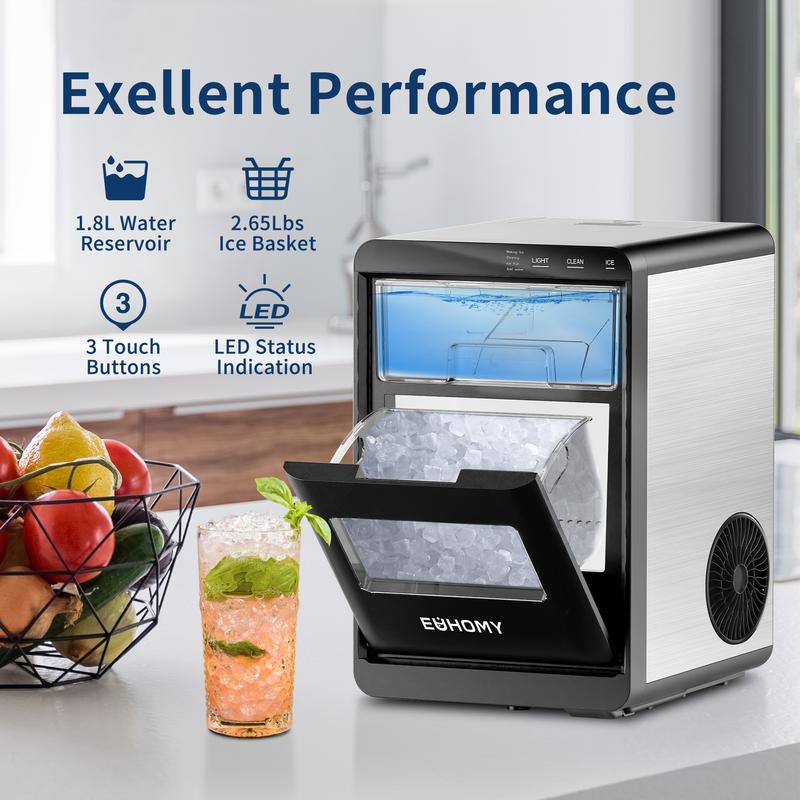 EUHOMY Nugget Ice Maker Countertop, 35Lbs/24H&44Lbs/24H Pebble Ice Maker Machine, Self-Cleaning Pellet Ice Machine with Ice Scoop&basket, Sonic Countertop Ice Machine for Home/Kitchen/Office(Black)