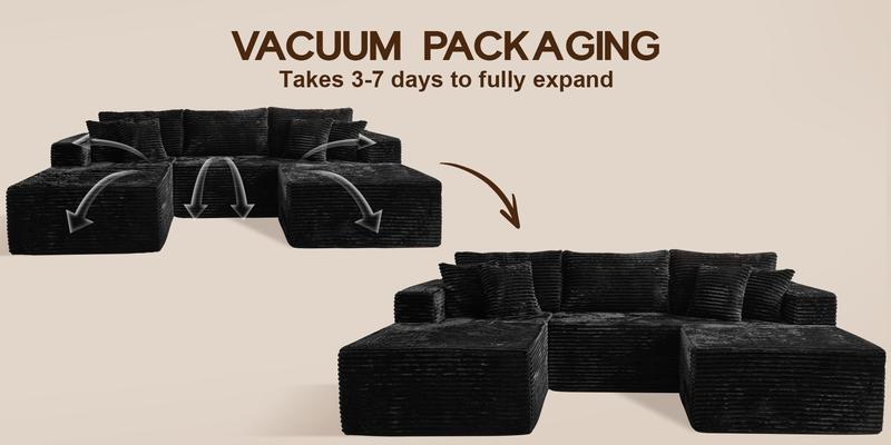 Modern 108" Boneless Couch Cloud Modular Sectional Sofa With Removable Ottomans & Chaise - Plush Corduroy , Deep Seat, Upholstered Couches, No Assembly Required for Living Room