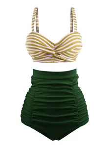 RETRO STAGE Women's 1940s Striped Colorblock Vintage Tankini Set, Sports & Outdoor Swimwear for Surfing