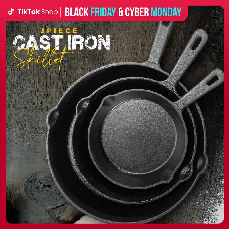 【Black Friday Deal】Utopia Kitchen 3-Piece Black Cast Iron Skillet Set – Pre-Seasoned Frying Pans – Oven, Stove, Grill, Campfire Safe – Easy to Use