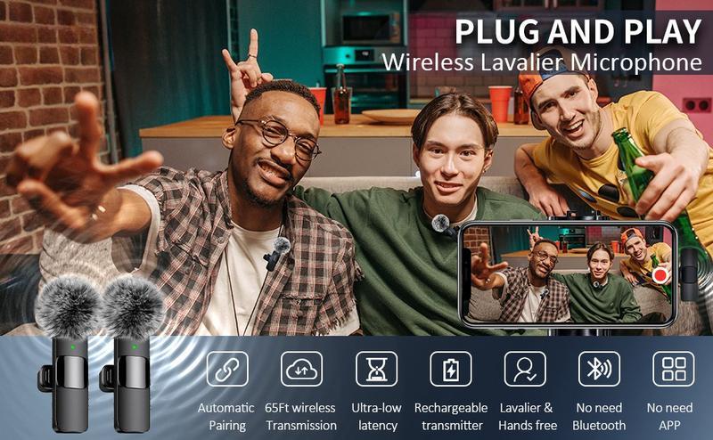 Wireless Lapel Microphone Noise Reduction for iPhone Android Plug-And-Play Professional Recording Phone Mic for Live Streaming Shorts Videos Tiktok Youtube Vlog Interview Online Classes,USB Rechargeable Wireless Microphone, Audio Devices