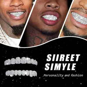 MAYLOR Hip Hop 2 pcs/set Valentine's Day gift Birthday gift Silver Cubic Zirconia Grillz -Designed to sit over your teeth, not custom-molded, 10 Teeth Adjustable Dental Braces, Mirror-Shine Teeth Jewelry for Rappers